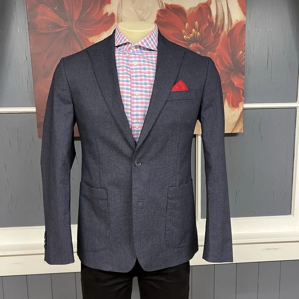 Joseph Abboud Blazer Mens 40R Slim Fit Cotton Poly Stretch Pencil Striped Navy